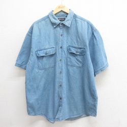 XL★古着 FADED GLORY 半袖 シャツ メンズ 大きいサイズ コットン 薄紺 ネイビー デニム 25jun18 中古 トップス