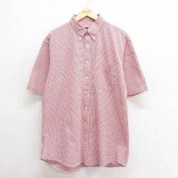 XL★古着 JOS A BANK 半袖 シャツ メンズ シアサッカー コットン ボタンダウン エンジ チェック 25jun18 中古 トップス