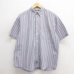 XL★古着 ドッカーズ 半袖 シャツ メンズ 90年代 90s コットン ボタンダウン 薄紺他 ネイビー ストライプ 25jun18 中古 トップス
