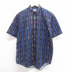 【50%OFF】L★古着 半袖 シャツ メンズ 00年代 00s コットン ボタンダウン 紺他 ネイビー 25jun18 中古 トップス