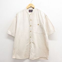 XL★古着 半袖 シャツ メンズ 00年代 00s ノーカラー コットン 生成り 25jun18 中古 トップス