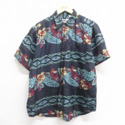 L★古着 半袖 シャツ メンズ 00年代 00s 花柄 シルク 黒 ブラック 25jun18 中古 トップス