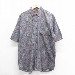【20%OFF】L★古着 半袖 シャツ メンズ 花柄 コットン 紫他 パープル 25jun18 中古 トップス