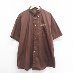 XL★古着 半袖 シャツ メンズ 90年代 90s PARTS 大きいサイズ ロング丈 ボタンダウン こげ茶 ブラウン 25jun18 中古 トップス
