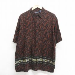 【50%OFF】L★古着 ピューリタン 半袖 シャツ メンズ 00年代 00s レーヨン こげ茶他 ブラウン 25jun18 中古 トップス