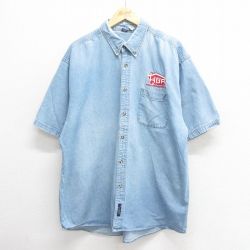 XL★古着 半袖 シャツ メンズ 00年代 00s HBA 大きいサイズ コットン ボタンダウン 薄紺 ネイビー デニム 25jun18 中古 トップス
