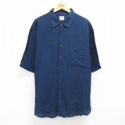 XL★古着 JOS A BANK 半袖 シャツ メンズ 大きいサイズ ロング丈 紺 ネイビー 25jun18 中古 トップス