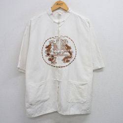 XL★古着 半袖 チャイナ シャツ メンズ 龍 刺繍 大きいサイズ ノーカラー 白 ホワイト 25jun18 中古 トップス