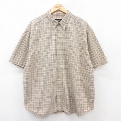 XL★古着 エディーバウアー 半袖 シャツ メンズ 00年代 00s 大きいサイズ ロング丈 コットン ボタンダウン ベージュ他 カーキ チェック 【spe】 25jun18 中古 トップス