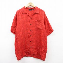 XL★古着 半袖 シャツ メンズ 00年代 00s 龍 総柄 ロング丈 シルク 開襟 オープンカラー 赤系他 レッド 25jun18 中古 トップス