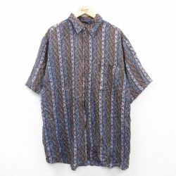 【50%OFF】XL★古着 半袖 シャツ メンズ 00年代 00s 葉 総柄 ロング丈 シルク 薄紫他 パープル 25jun18 中古 トップス