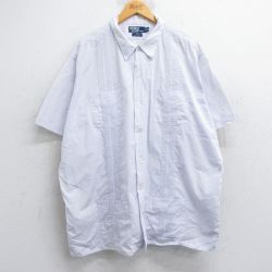 XL★古着 ラルフローレン Ralph Lauren 半袖 ブランド キューバ シャツ メンズ 90年代 90s JAVA 大きいサイズ ロング丈 コットン 薄紫系 パープル 【spe】 25jun19 中古 トップス