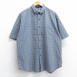 XL★古着 アリゾナジーンズ 半袖 シャツ メンズ 90年代 90s コットン ボタンダウン 紺他 ネイビー チェック 25jun19 中古 トップス