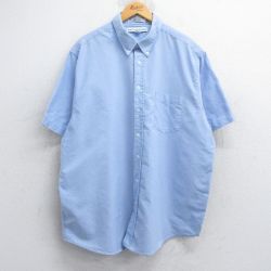 XL★古着 半袖 シャツ メンズ 00年代 00s オックスフォード 大きいサイズ ロング丈 ボタンダウン 薄紺 ネイビー 25jun19 中古 トップス