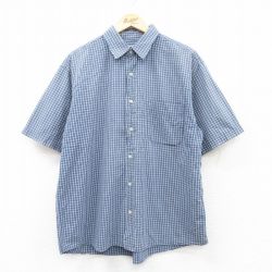 XL★古着 オールドネイビー OLD NAVY 半袖 シャツ メンズ コットン 紺他 ネイビー チェック 25jun20 中古 トップス