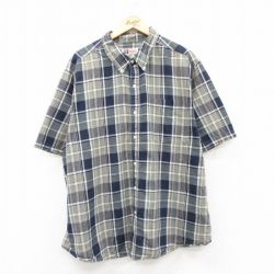 XL★古着 FADED GLORY 半袖 シャツ メンズ 00年代 00s 大きいサイズ ロング丈 コットン ボタンダウン 緑他 グリーン チェック 25jun20 中古 トップス
