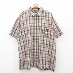 XL★古着 ディッキーズ Dickies 半袖 シャツ メンズ 大きいサイズ ロング丈 茶他 ブラウン チェック 25jun20 中古 トップス
