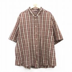 XL★古着 ピューリタン 半袖 シャツ メンズ 00年代 00s 大きいサイズ ロング丈 ボタンダウン 茶他 ブラウン チェック 25jun20 中古 トップス