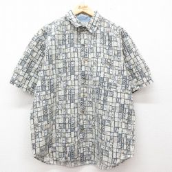 XL★古着 ビューグルボーイ 半袖 シャツ メンズ 00年代 00s 総柄 薄ベージュ他 カーキ 25jun21 中古 トップス