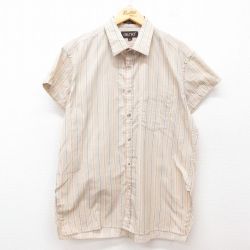 90s 半袖シャツ ベージュストライプ XL | 古着