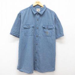 【20%OFF】XL★古着 レッドヘッド 半袖 シャツ メンズ 魚 大きいサイズ コットン 薄紺 ネイビー 25jun21 中古 トップス