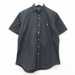 L★古着 ラルフローレン Ralph Lauren 半袖 ブランド シャツ メンズ ワンポイントロゴ コットン ボタンダウン 黒 ブラック 25jun21 中古 トップス