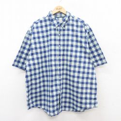 XL★古着 エディーバウアー 半袖 シャツ メンズ 00年代 00s 大きいサイズ コットン ボタンダウン 紺他 ネイビー チェック 【spe】 25jun21 中古 トップス