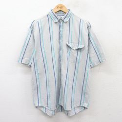L★古着 ドッカーズ 半袖 シャツ メンズ 90年代 90s ワンポイントロゴ コットン USA製 グレー他 ストライプ 25jun21 中古 トップス