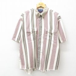 【20%OFF】XL★古着 ラングラー Wrangler 半袖 シャツ メンズ 90年代 90s 大きいサイズ コットン ボタンダウン 生成り他 ストライプ 25jun21 中古 トップス
