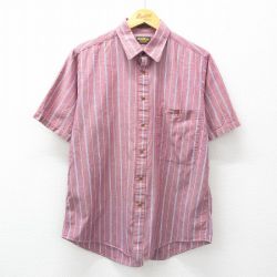 L★古着 オシュコシュ OSHKOSH 半袖 シャツ メンズ 90年代 90s コットン えんじ他 ストライプ 25jun21 中古 トップス
