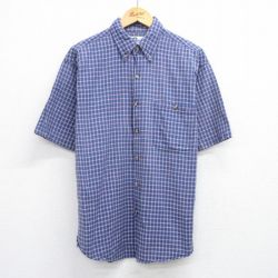L★古着 アリゾナジーンズ 半袖 シャツ メンズ 00年代 00s コットン ボタンダウン 紺他 ネイビー チェック 25jun23 中古 トップス
