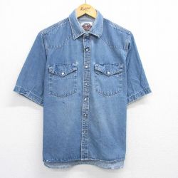 XL★古着 半袖 ウエスタン シャツ メンズ 00年代 00s 大きいサイズ コットン 紺 ネイビー デニム 25jun23 中古 トップス