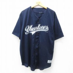 XL★古着 半袖 ベースボール シャツ メンズ 00年代 00s MLB ニューヨークヤンキース メッシュ地 大きいサイズ 紺 ネイビー メジャーリーグ 野球 25jun23 中古 トップス