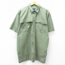 【50%OFF】XL★古着 半袖 シャツ メンズ 大きいサイズ ロング丈 緑 グリーン 25jun23 中古 トップス