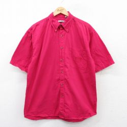 L★古着 ビューグルボーイ 半袖 シャツ メンズ 90年代 90s ワンポイントロゴ コットン ボタンダウン 濃ピンク 25jun23 中古 トップス