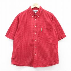 XL★古着 コロンビア COLUMBIA 半袖 シャツ メンズ 00年代 00s コットン ボタンダウン 赤他 レッド チェック 25jun23 中古 トップス