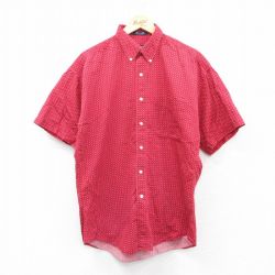 L★古着 ラルフローレン Ralph Lauren チャップス 半袖 ブランド シャツ メンズ 90年代 90s 総柄 コットン ボタンダウン 赤他 レッド 25jun23 中古 トップス
