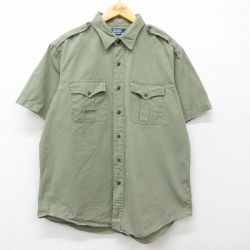 XL★古着 ラルフローレン Ralph Lauren 半袖 ブランド ワーク シャツ メンズ 90年代 90s コットン 緑 グリーン 【spe】 25jun23 中古 トップス