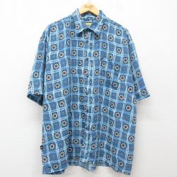 ファーストダウン 半袖シャツ 総柄 ネイビー XL | 古着