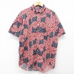 XL★古着 ラルフローレン Ralph Lauren チャップス 半袖 ブランド シャツ メンズ 90年代 90s 星条旗 コットン ボタンダウン 赤他 レッド 【spe】 25jun23 中古 トップス