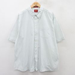 XL★古着 HAGGAR 半袖 シャツ メンズ 大きいサイズ ロング丈 ボタンダウン 白他 ホワイト チェック 25jun24 中古 トップス
