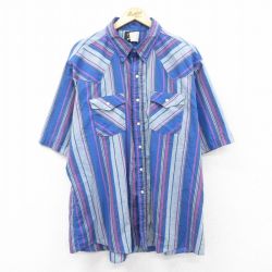 【50%OFF】キー 80s 半袖ウエスタンシャツ ブルーストライプ XL | 古着