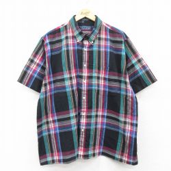 XL★古着 バンヒューセン 半袖 シャツ メンズ 90年代 90s 大きいサイズ ボタンダウン 黒他 ブラック チェック 【spe】 25jun24 中古 トップス