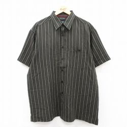 XL★古着 HAGGAR 半袖 シャツ メンズ 大きいサイズ ロング丈 黒他 ブラック ストライプ 25jun24 中古 トップス
