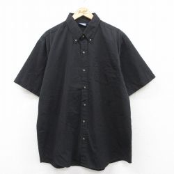 XL★古着 半袖 シャツ メンズ 大きいサイズ ロング丈 ボタンダウン 黒 ブラック 25jun24 中古 トップス