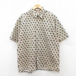 【20%OFF】XL★古着 ピエールカルダン pierre cardin 半袖 シャツ メンズ 90年代 90s 総柄 大きいサイズ コットン ベージュ他 カーキ 25jun24 中古 トップス