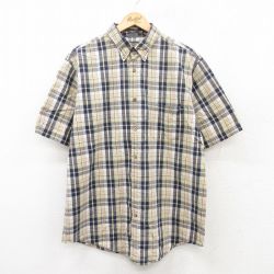 XL★古着 セントジョンズベイ 半袖 シャツ メンズ コットン ボタンダウン 薄黄他 イエロー チェック 25jun24 中古 トップス