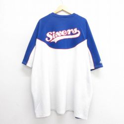 【50%OFF】XL★古着 半袖 ハーフジップ トップス シャツ メンズ 00年代 00s NBA フィラデルフィアセブンティシクサーズ 76ers 大きいサイズ ロング丈 ラグラン 白他 ホワイト バスケットボール 25jun24 中古