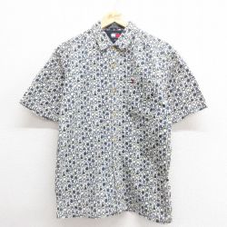 M★古着 トミーヒルフィガー TOMMY HILFIGER 半袖 ブランド シャツ メンズ 90年代 90s ワンポイントロゴ コットン 紺他 ネイビー 25jun24 中古 トップス