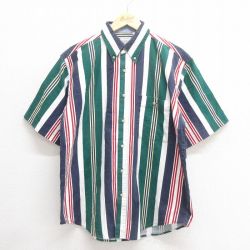 L★古着 ビューグルボーイ 半袖 シャツ メンズ コットン ボタンダウン 緑他 グリーン ストライプ 25jun24 中古 トップス